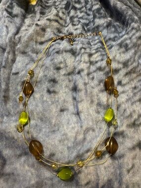 Women’s Multi-Strand Glass Bead Necklace in Olive Green and Brown - Unbranded